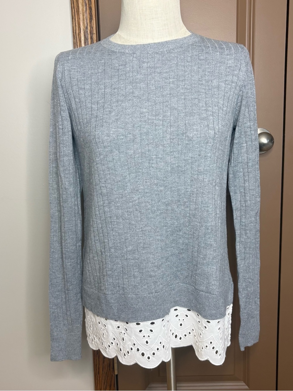 NWT Loft Grey Eyelet Hem Sweater